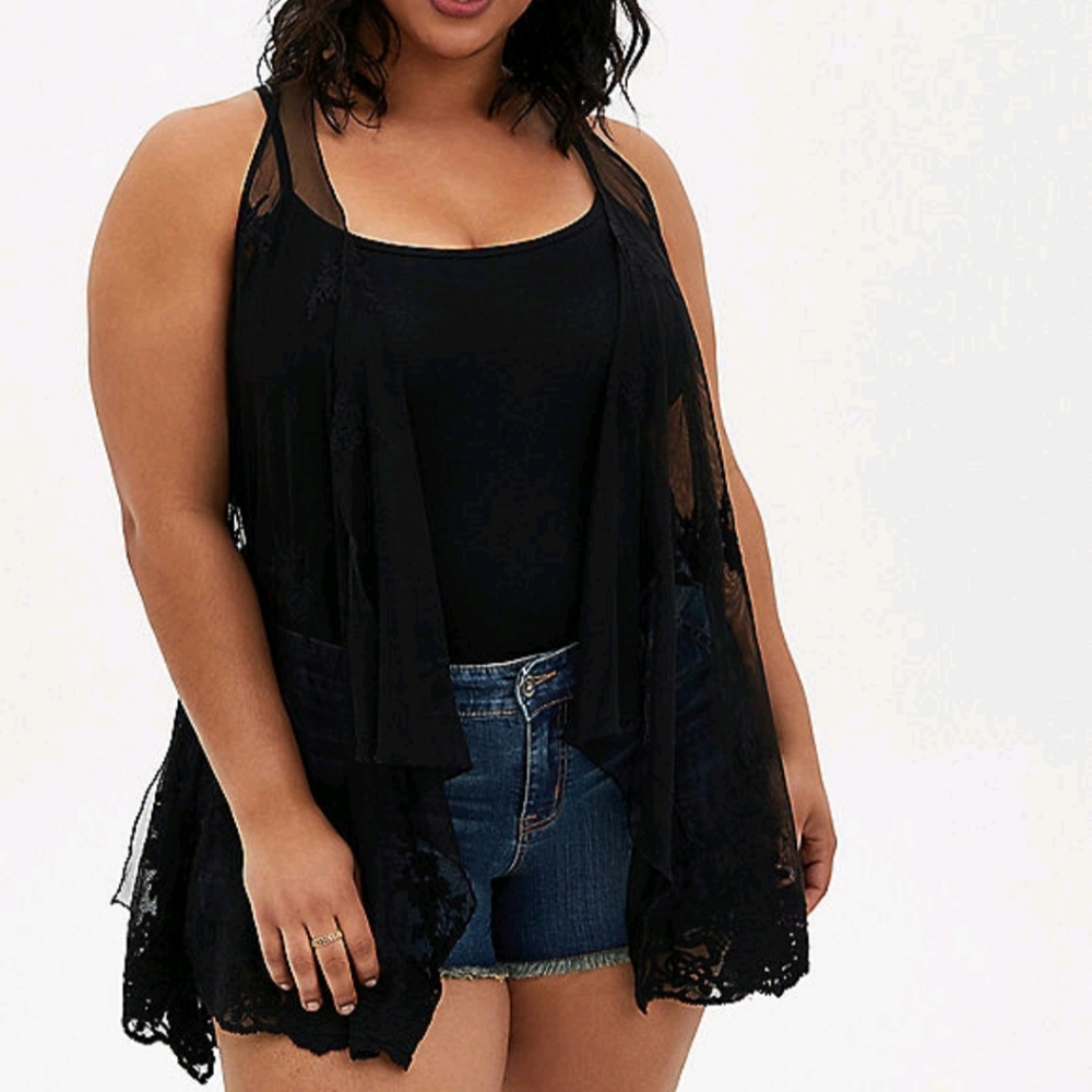 Torrid black embroidered mesh vest